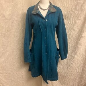 Animale Peacock Blue Wool Pea Coat w pockets